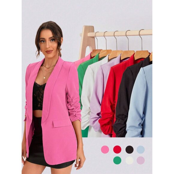 Black Longline Blazer Open Front Minimalist Business Casual - Picture 6 of 6